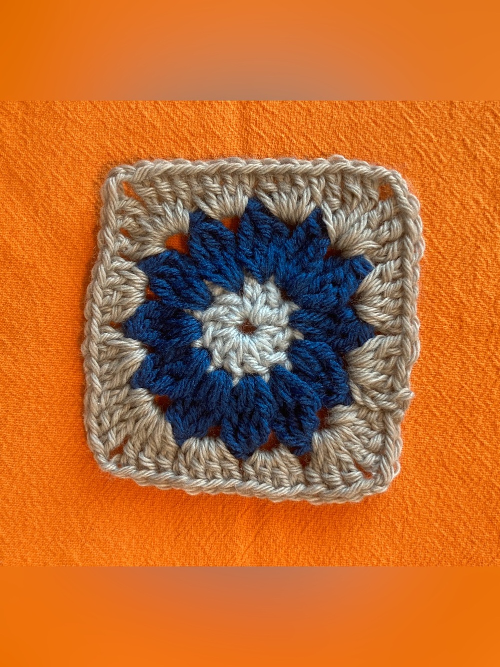 Handmade Crochet Granny Square in Navy and Taupe